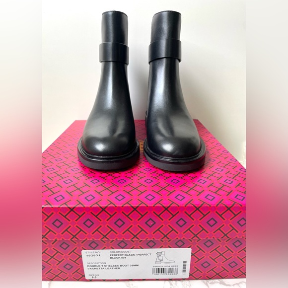 New Tory Burch Leather Double T Chelsea Monogram Ankle Boot Black - Picture 4 of 11